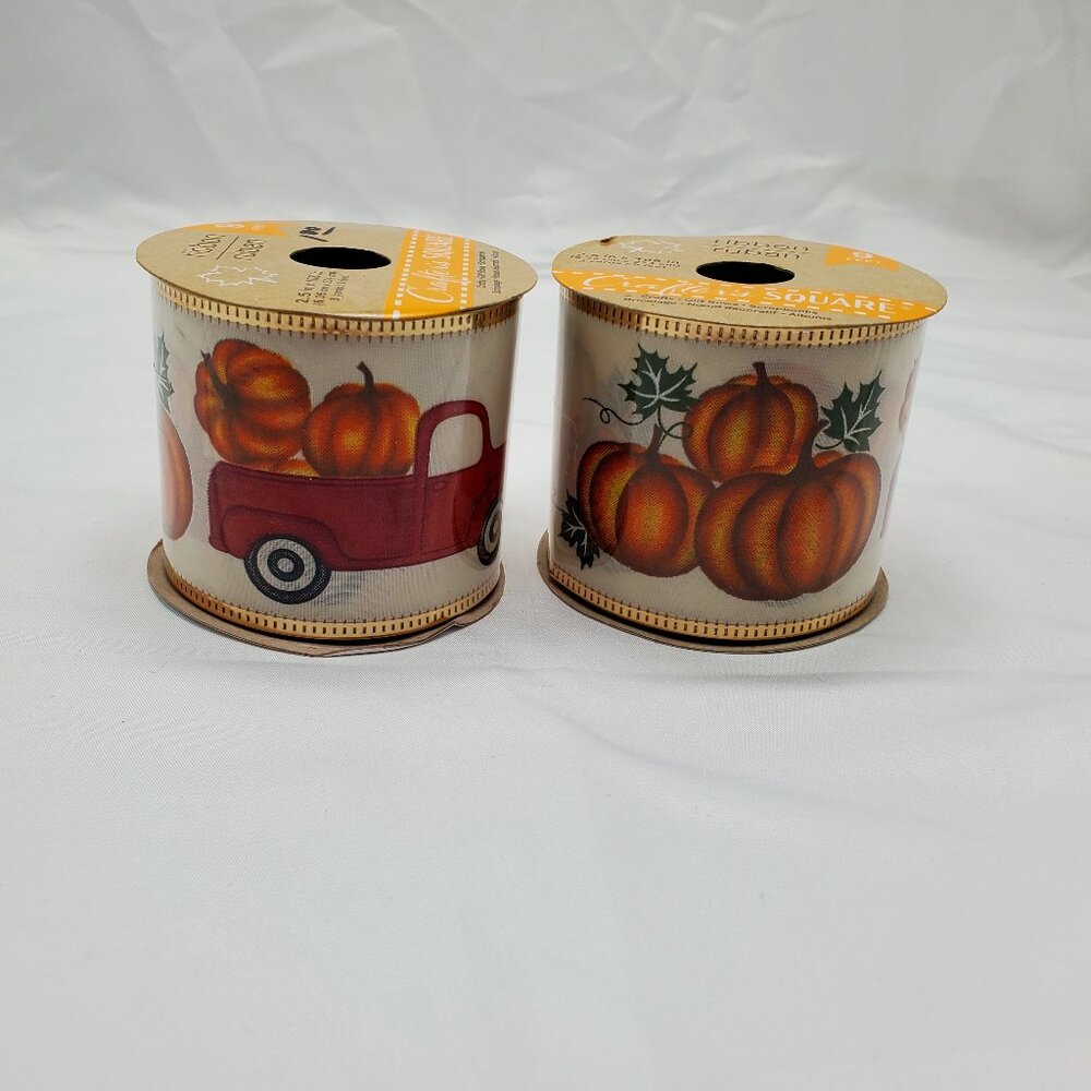 BN Pumpkin and Red Truck Crafter's Square Ribbon - Set of 2